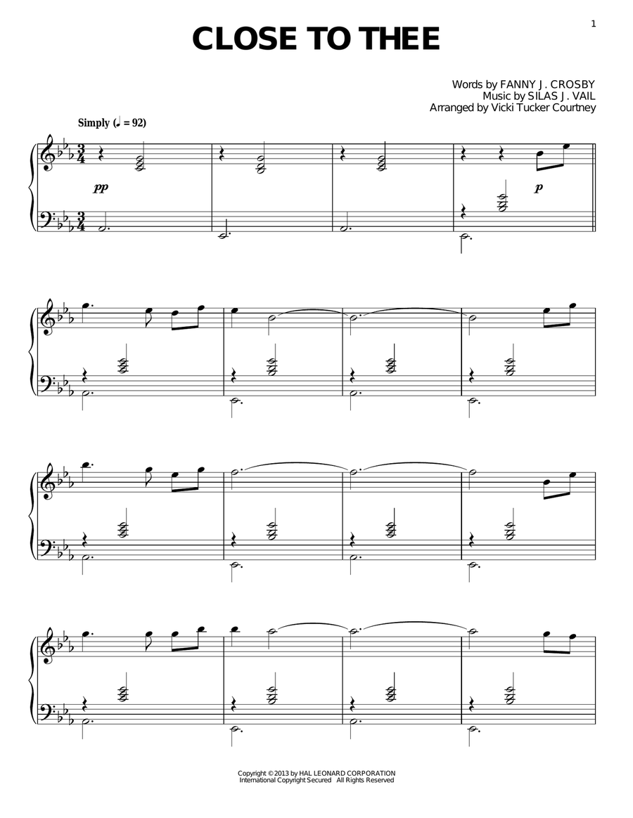 Close To Thee Close To Thee Piano Solo scores gallery preview page 1