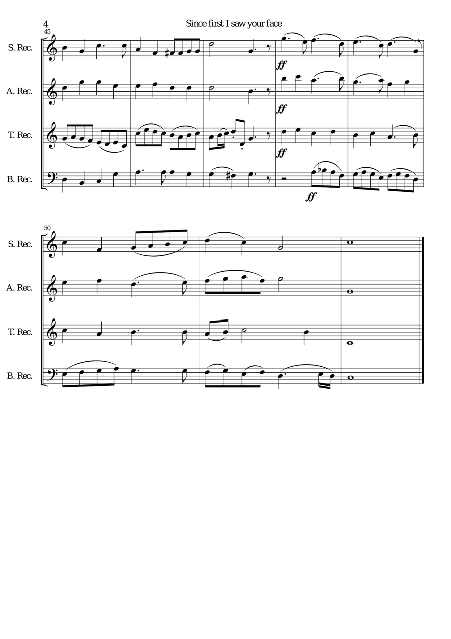 Since first I saw your face (with variations) for recorder quartet Soprano Recorder scores gallery preview page 4