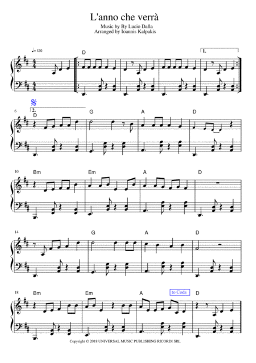 L'anno Che Verra Piano Solo scores gallery preview page 1