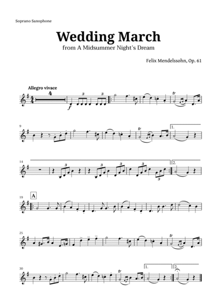Wedding March by Mendelssohn for Sax Quartet and Piano with Chords image number null