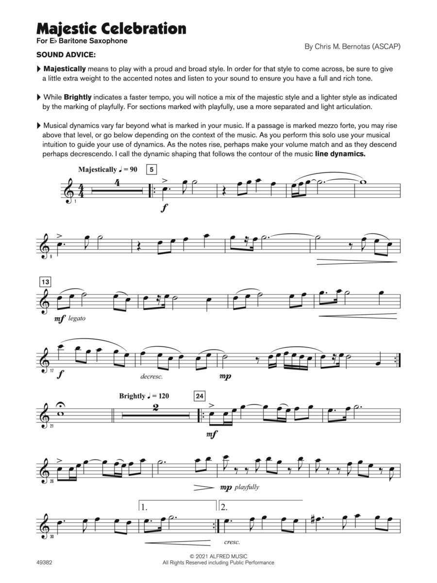 Majestic Celebration (Sound Innovations Soloist, Baritone Sax) Small Ensemble scores gallery preview page 1