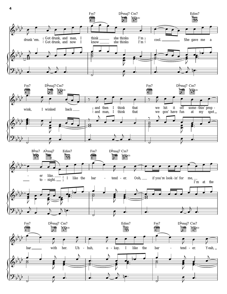 Bartender Piano, Vocal, Guitar scores gallery preview page 4