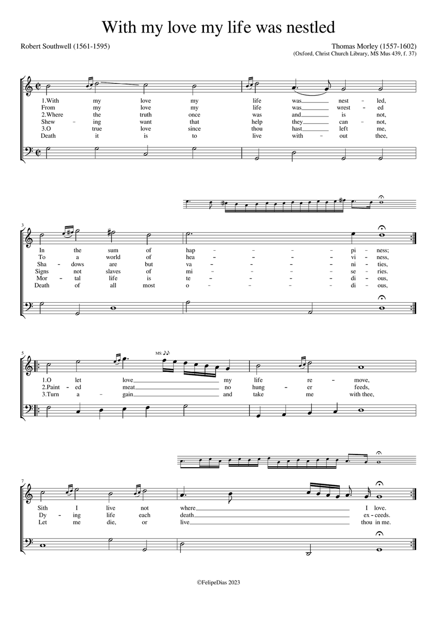 With my love my life was nestled (Ornamented version from Christ Church Library, MS Mus 439) High Voice scores gallery preview page 1