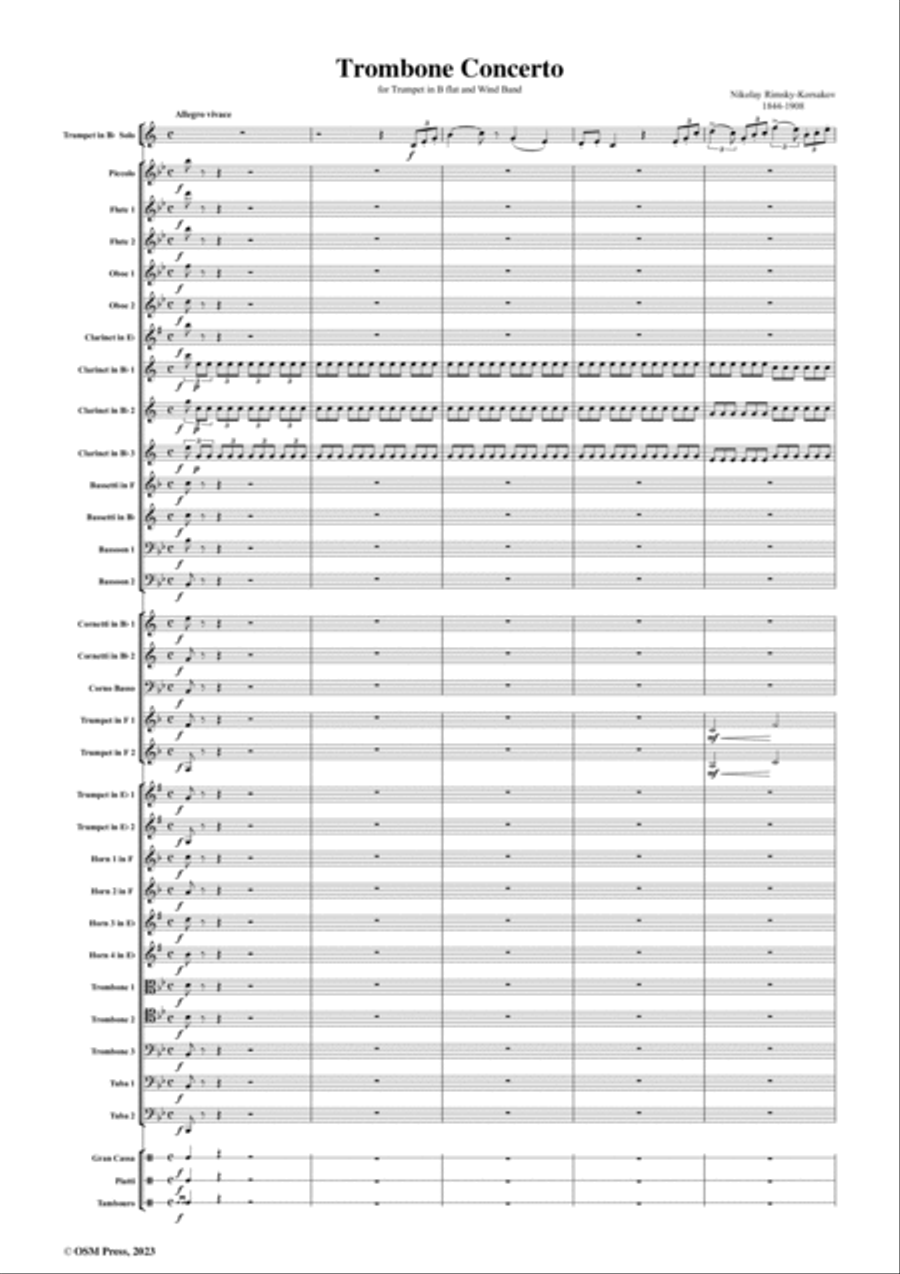 Rimsky-Korsakov-Trombone Concerto(1877),for Trumpet in B flat and Wind Band Concert Band scores gallery preview page 2