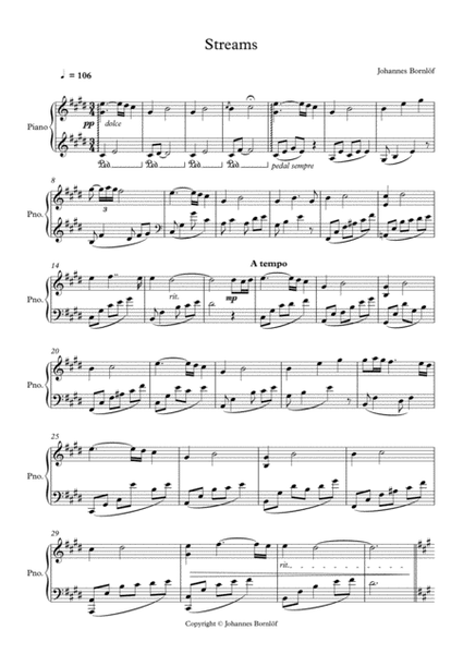 Streams - Johannes Bornlof Piano Solo - Digital Sheet Music