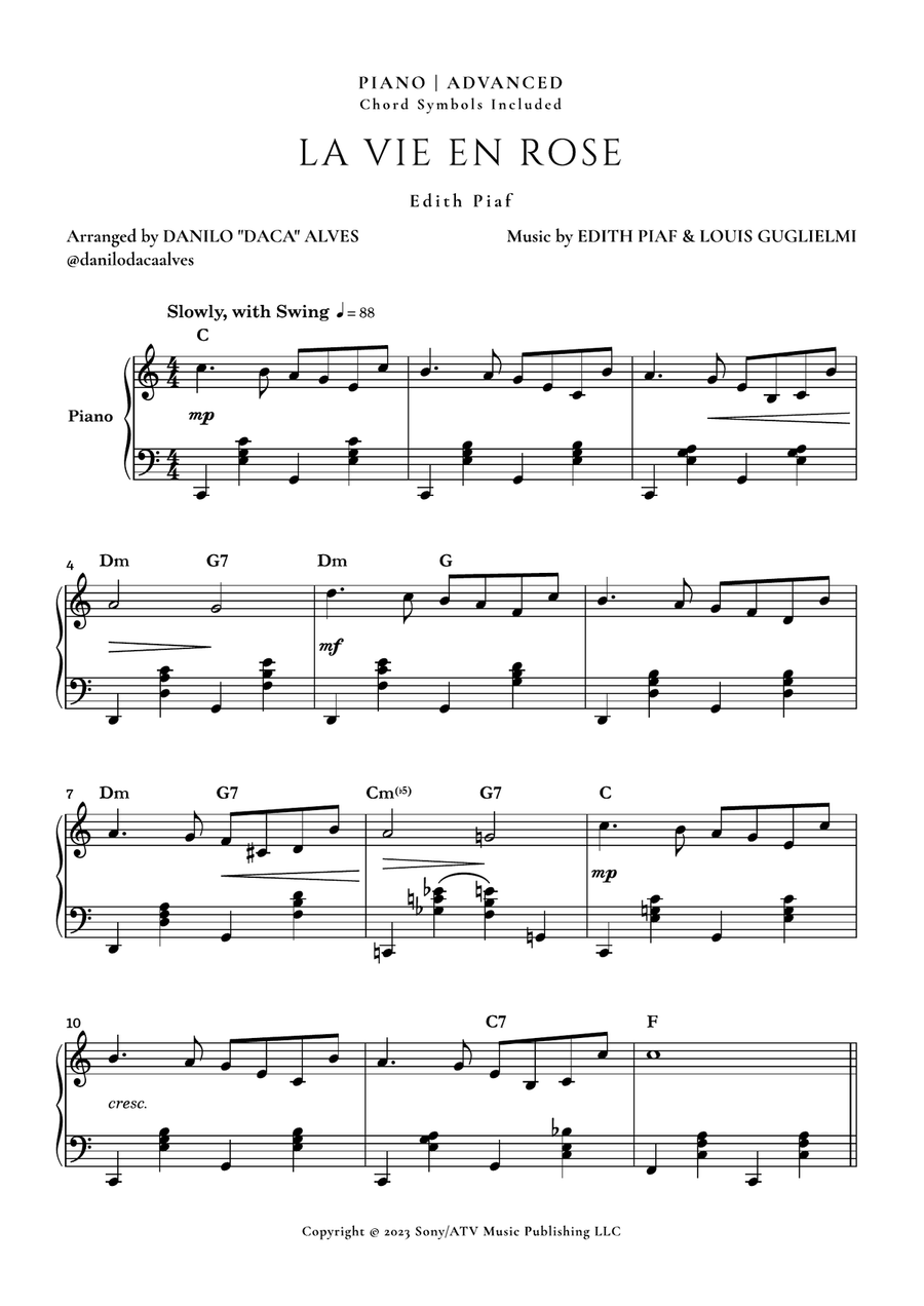 La Vie En Rose Piano Solo scores gallery preview page 1