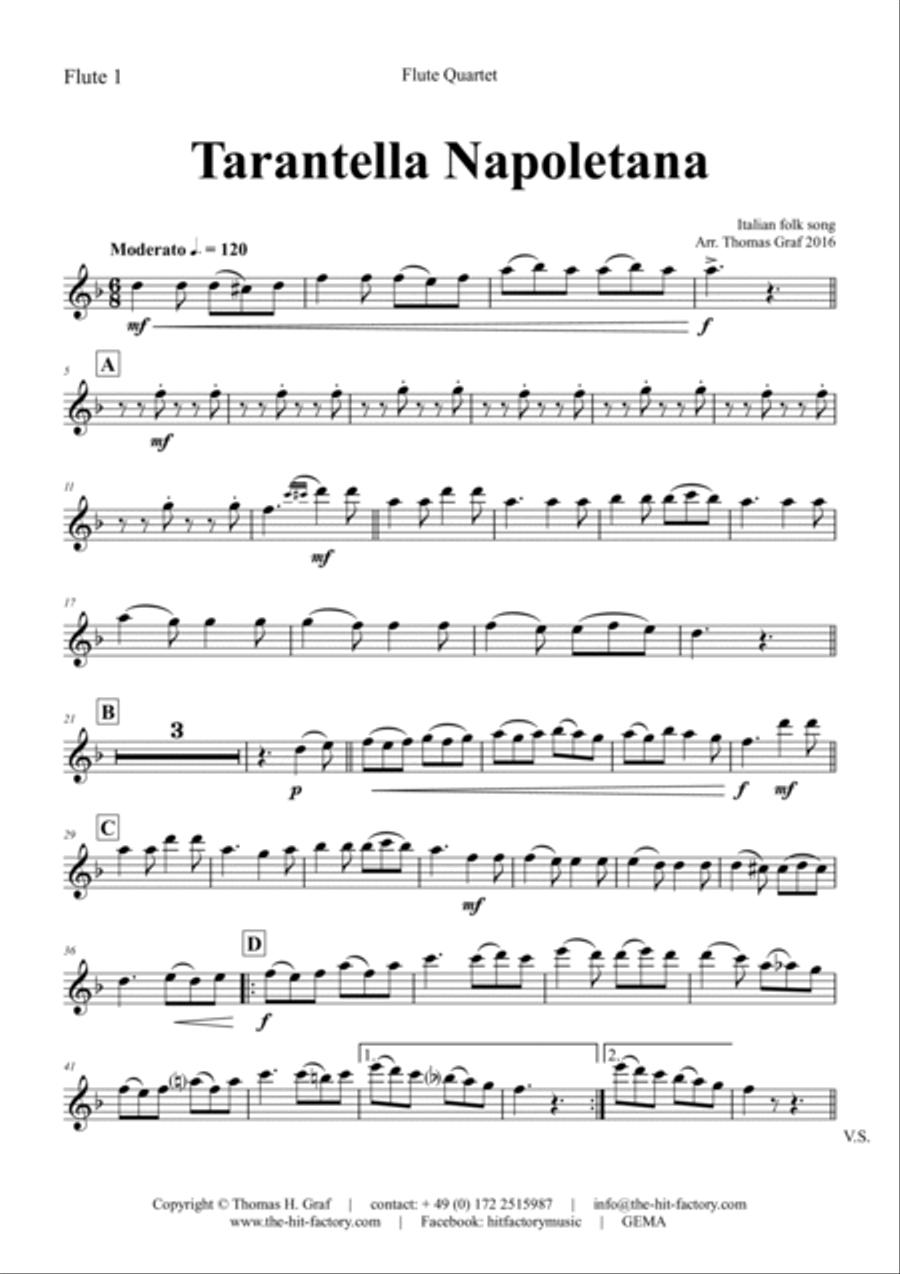 Tarantella Napoletana - Italian Folk Song - Flute Quartet Flute Quartet scores gallery preview page 4