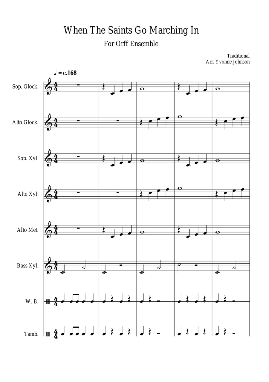 When The Saints Go Marching In - For Orff Ensemble Percussion Ensemble scores gallery preview page 1