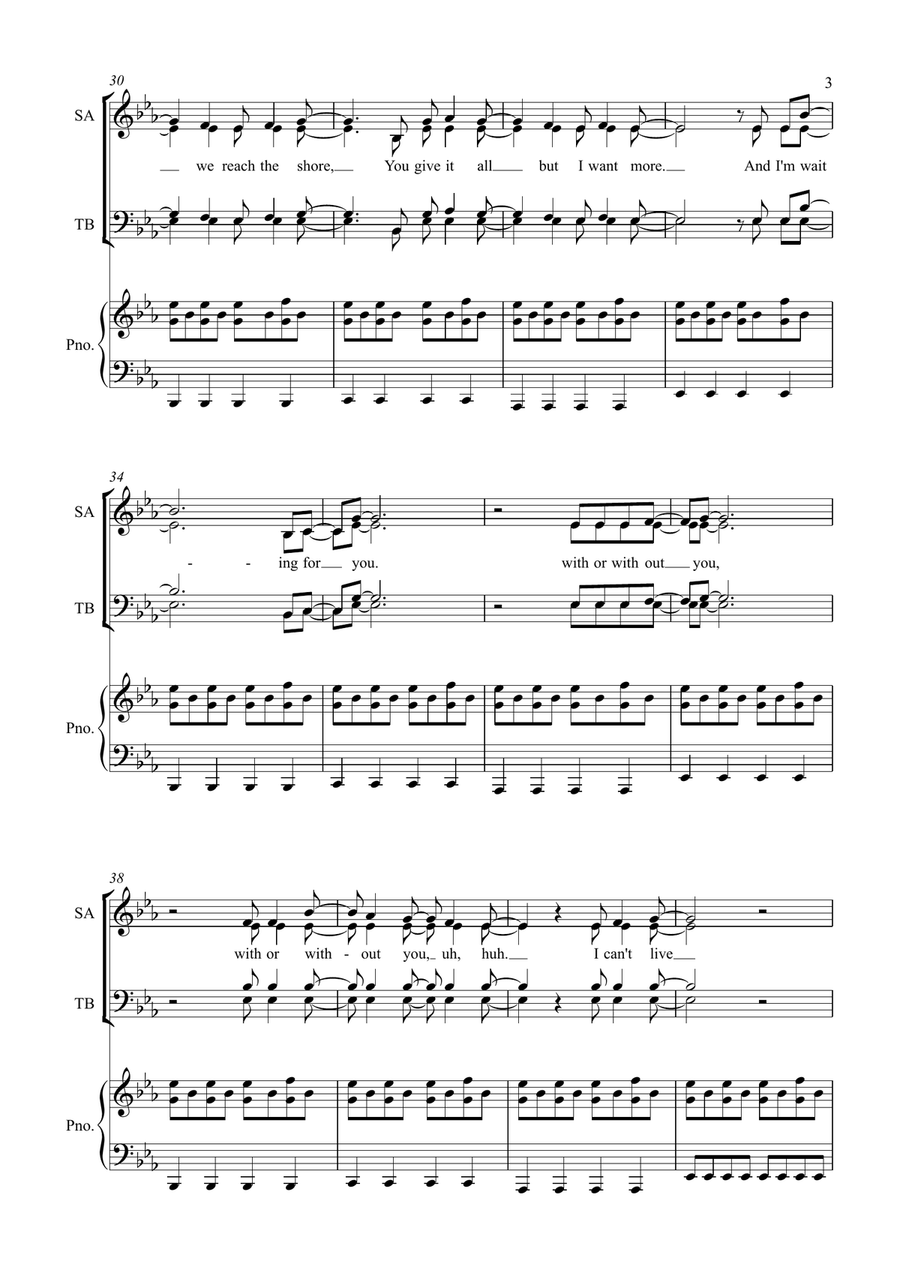 With Or Without You 4-Part scores gallery preview page 3