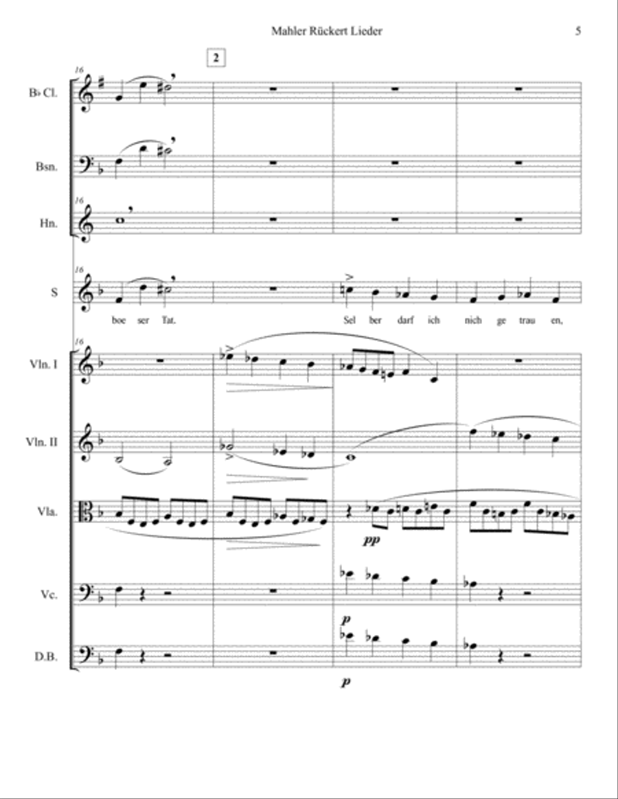 Mahler 1901 Rueckert Lieder arranged for Schubert Wind Octet & Voice Including parts and score Small Ensemble scores gallery preview page 5