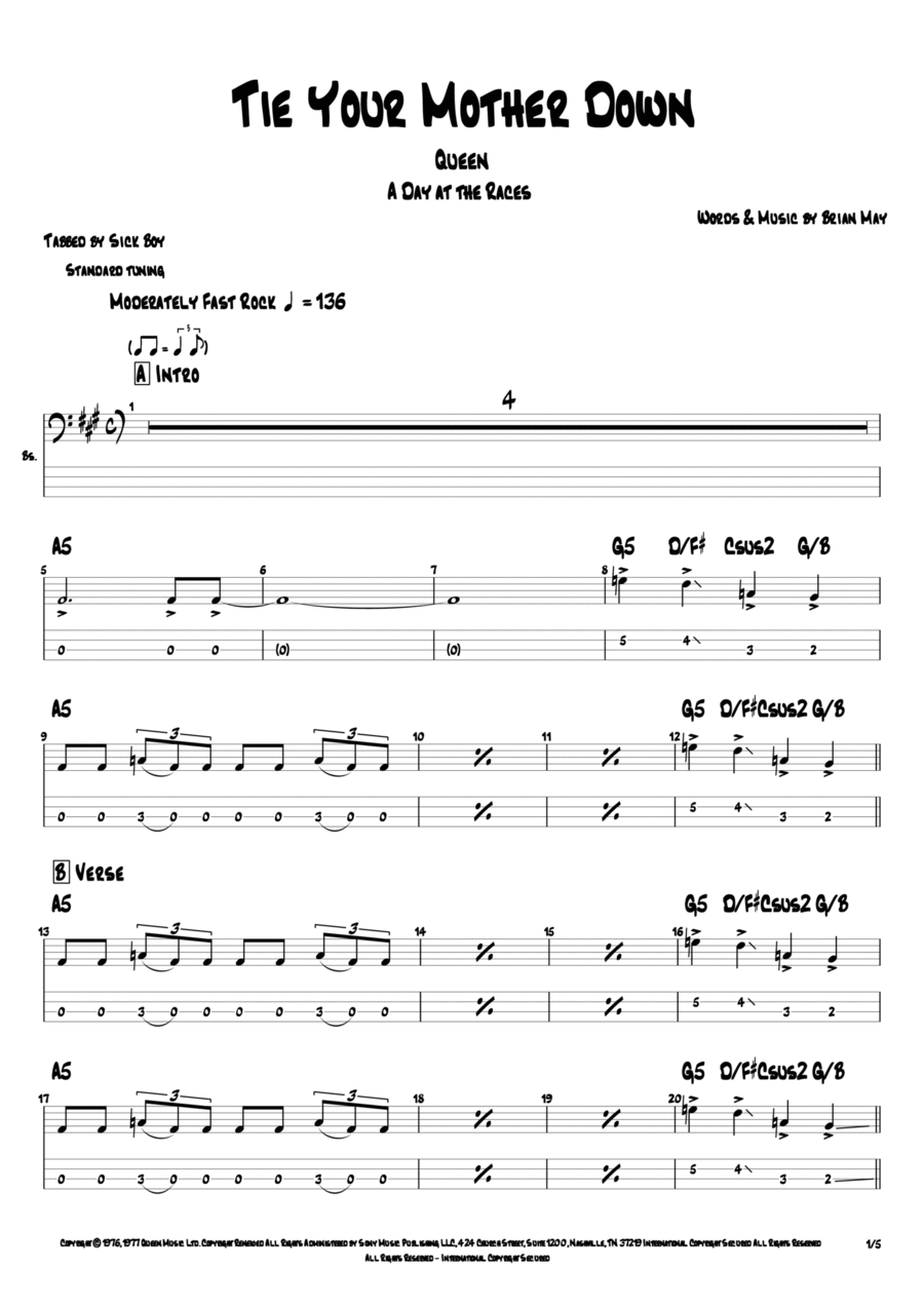 Tie Your Mother Down Tie Your Mother Down Guitar Tablature scores gallery preview page 1