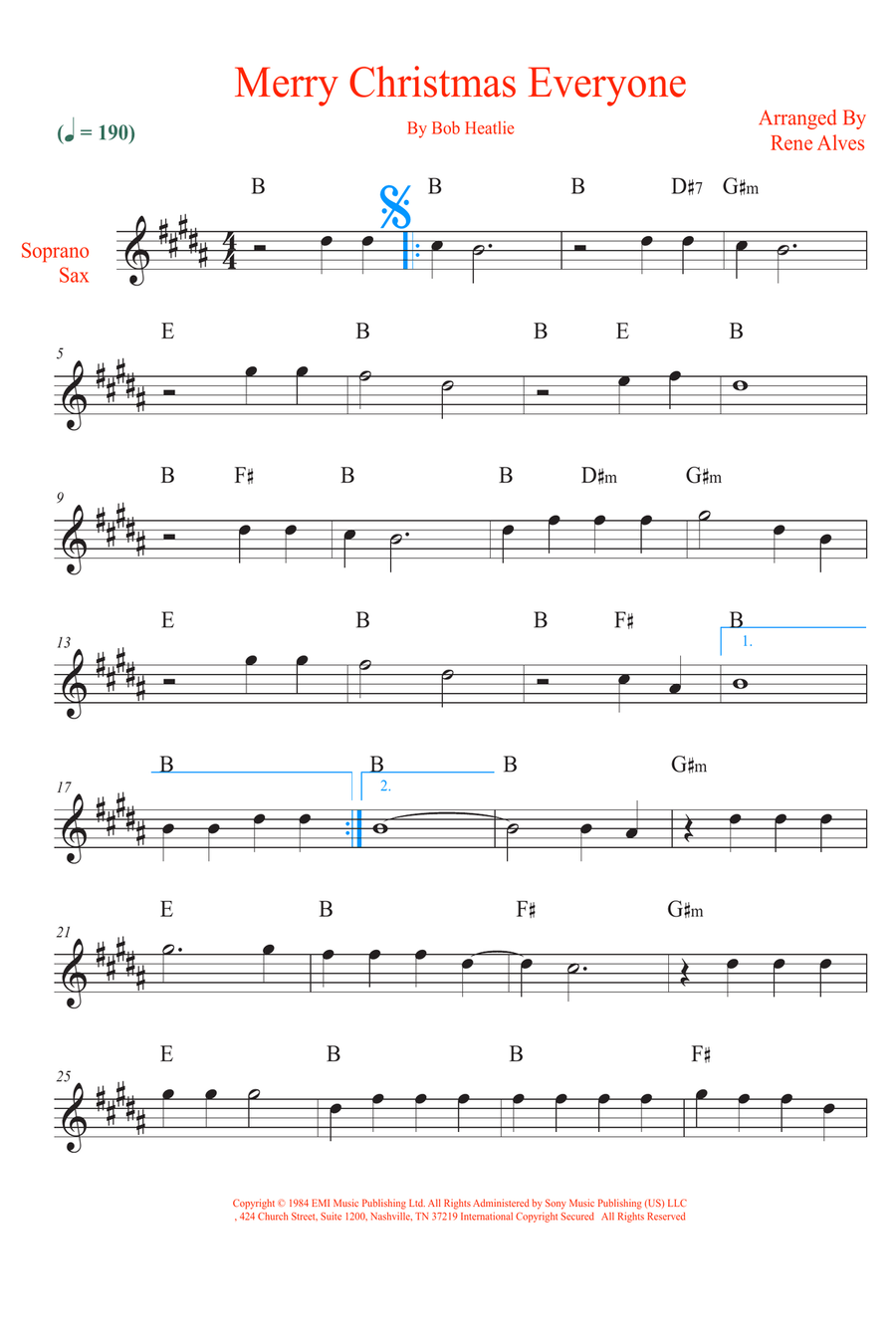 Merry Christmas Everyone Soprano Saxophone scores gallery preview page 1