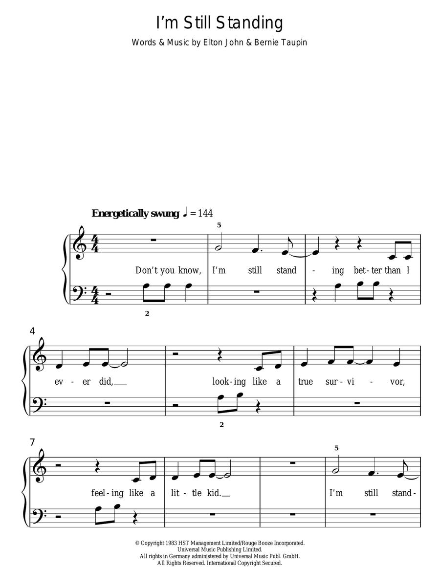 I'm Still Standing Easy Piano scores gallery preview page 1