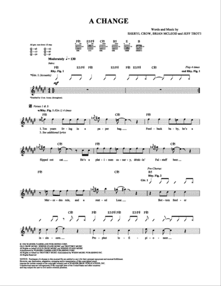 A Change Would Do You Good Electric Guitar scores gallery preview page 1