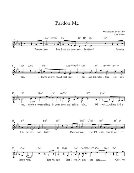 Pardon Me - lead sheet -Words and Music by Erik Kihss image number null