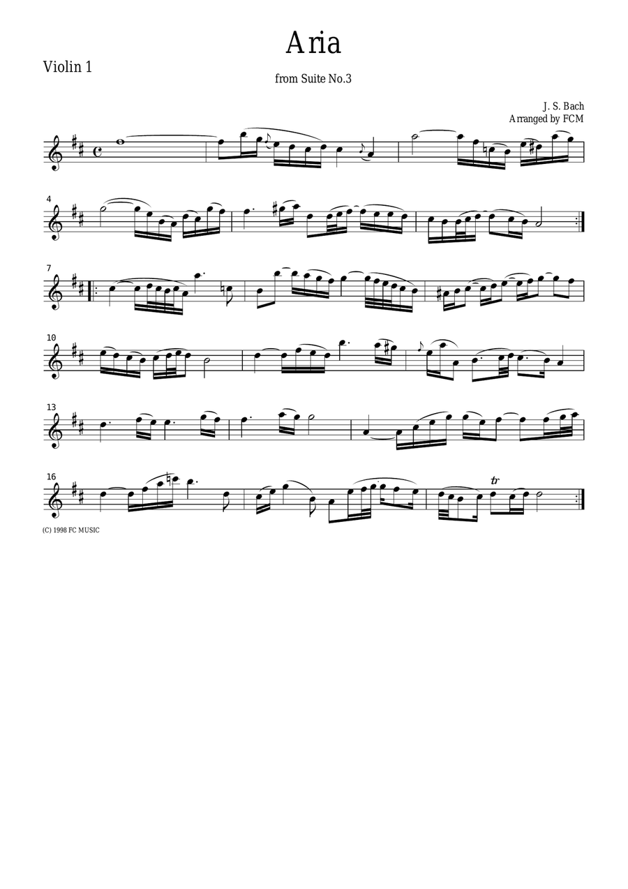 J.S.Bach Aria from Suite No.3, for string quartet, CB204 String Quartet scores gallery preview page 1