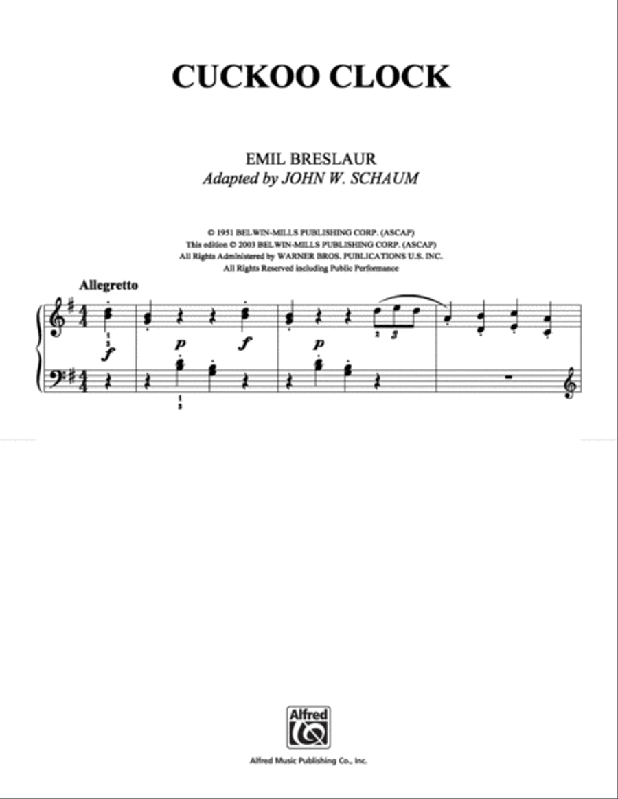 Cuckoo Clock Easy Piano scores gallery preview page 1