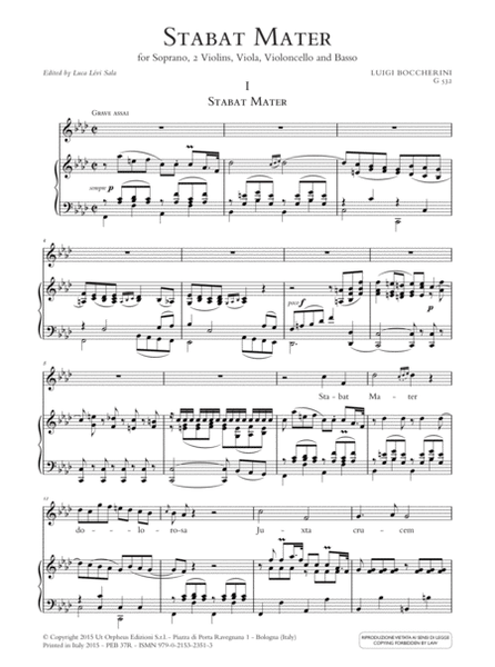 Stabat Mater in F minor (G 532) for Soprano, 2 Violins, Viola, Violoncello and Basso