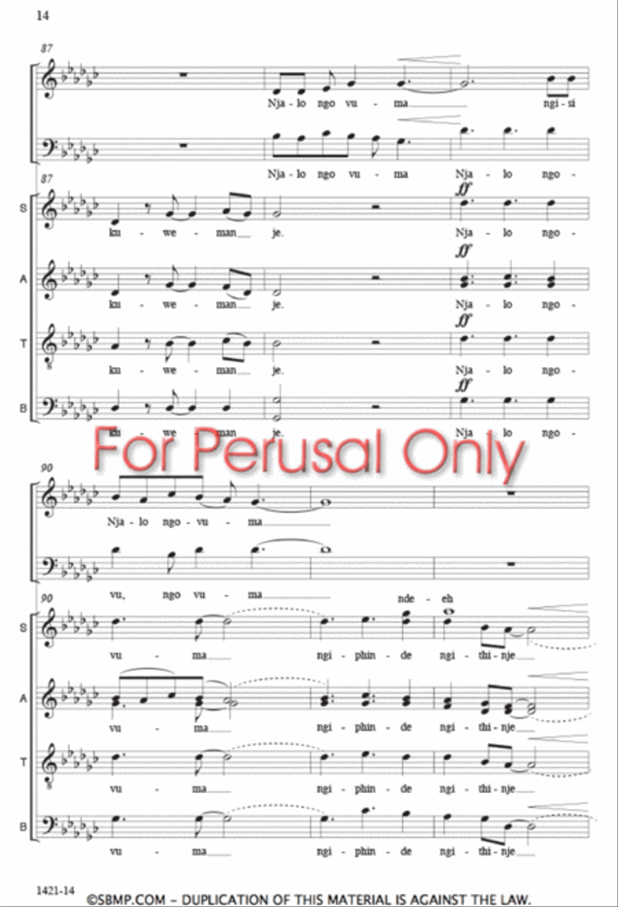Mangisondele Nkosi Yam - SATB Octavo 4-Part scores gallery preview page 13