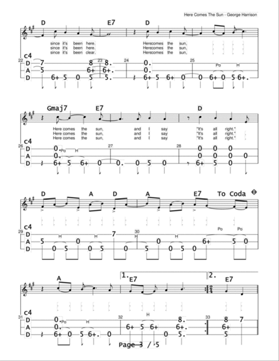 Here Comes The Sun Dulcimer scores gallery preview page 3