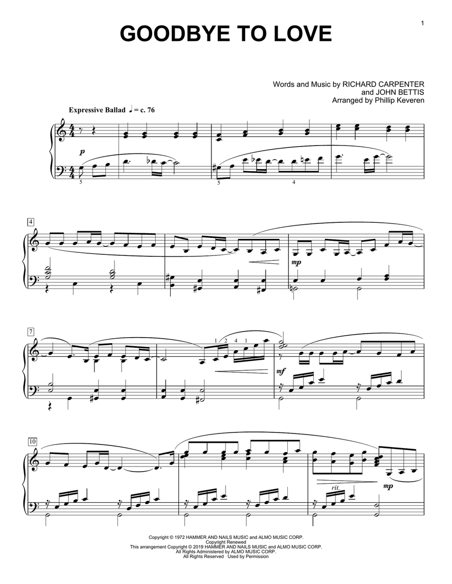 Goodbye To Love (arr. Phillip Keveren) Piano Solo scores gallery preview page 1