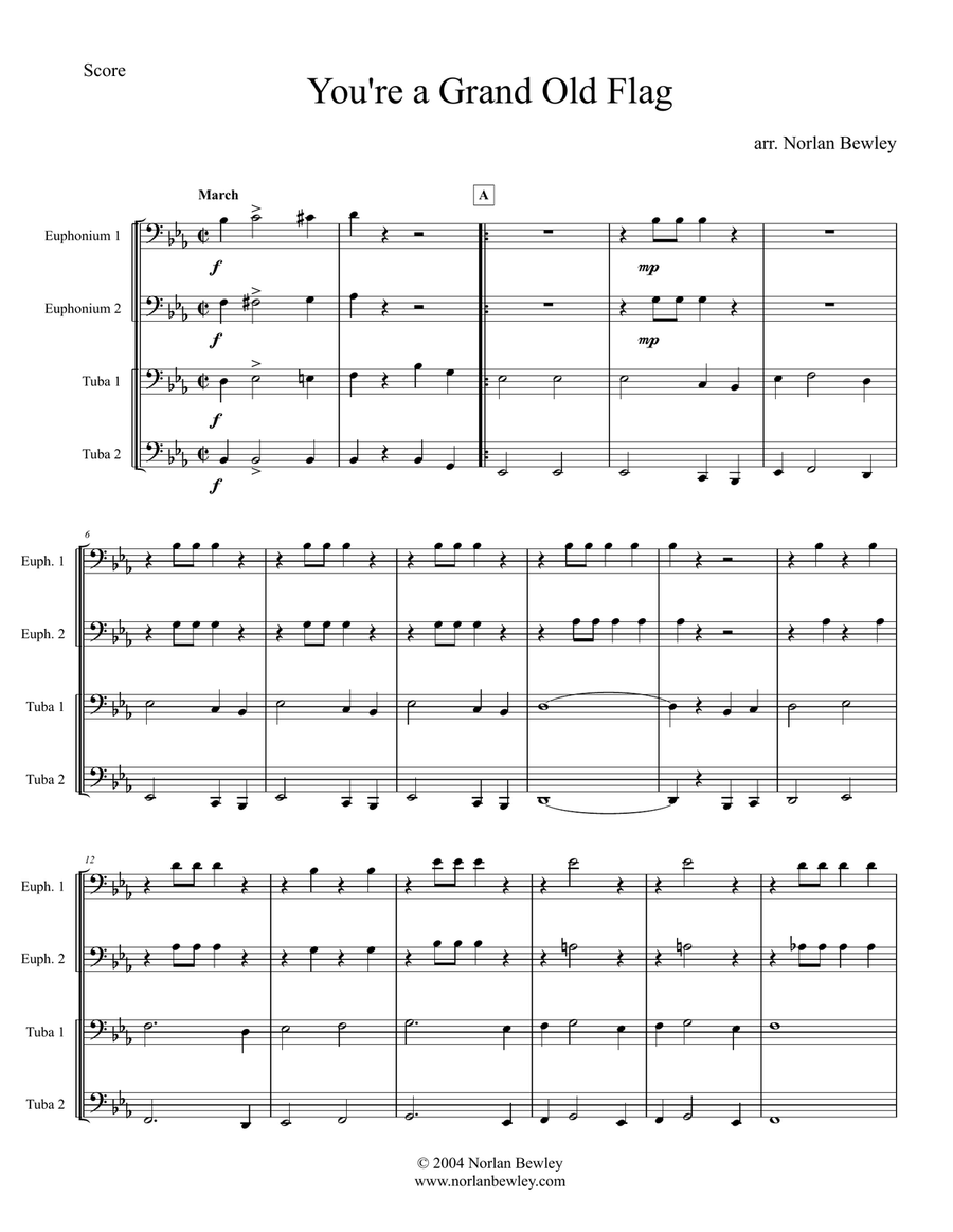 You're A Grand Old Flag - Tuba/Euphonium Quartet Brass Ensemble scores gallery preview page 1