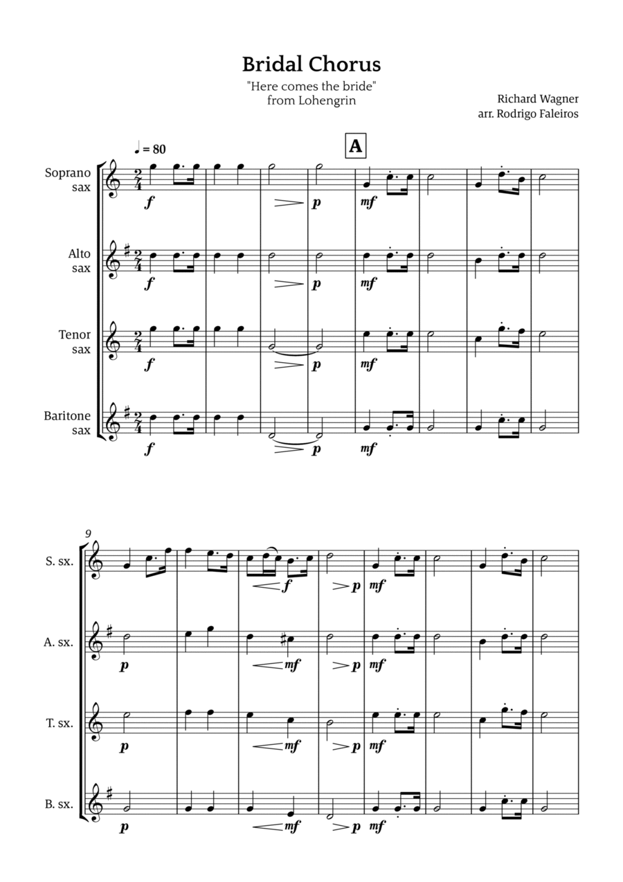 Bridal Chorus (Here Comes The Bride) Saxophone Quartet scores gallery preview page 1