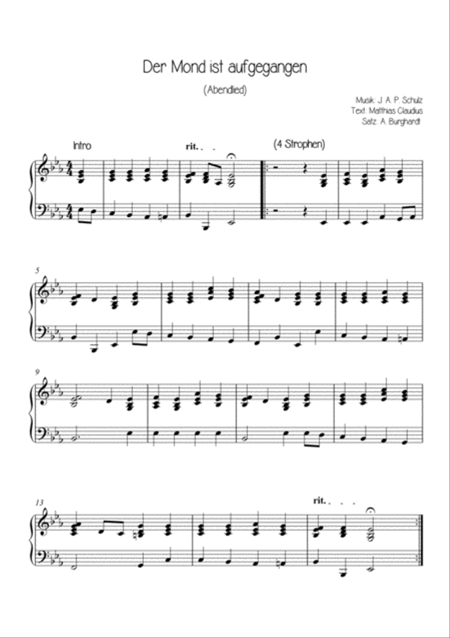 Der Mond ist aufgegangen - Abendlied (Easy Piano) Easy Piano scores gallery preview page 1