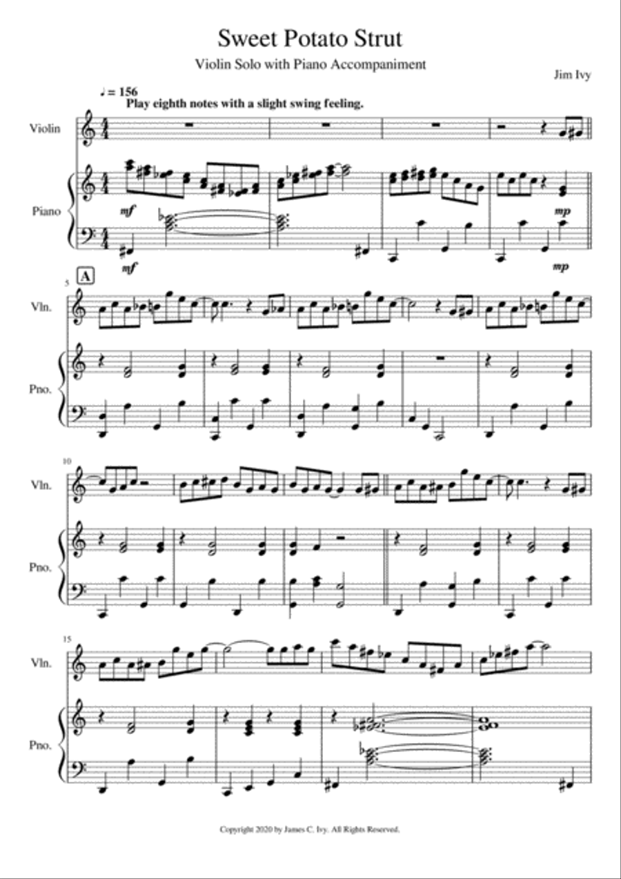 The Sweet Potato Strut for Solo Violin (with piano accompaniment) Violin Solo scores gallery preview page 2