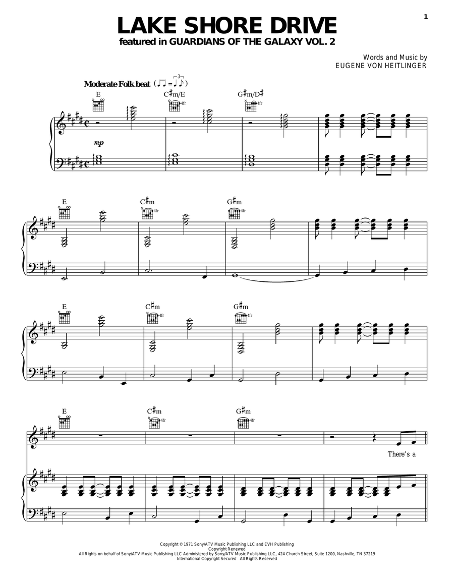 Lake Shore Drive Piano, Vocal, Guitar scores gallery preview page 1