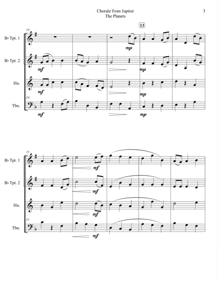 Chorale from Jupiter for Brass Quartet image number null