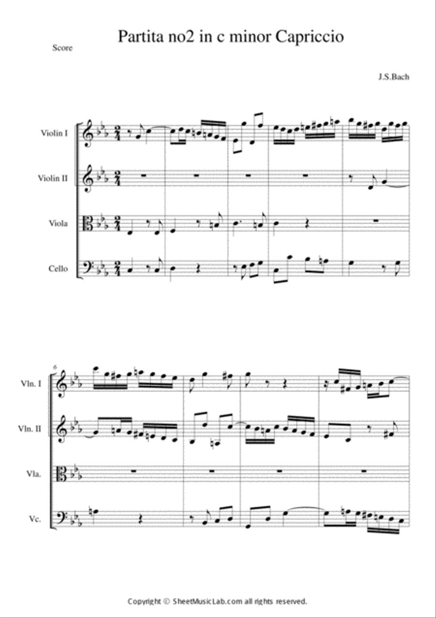 Capriccio from Partita No.2 in C minor, BWV 826 Cello scores gallery preview page 1