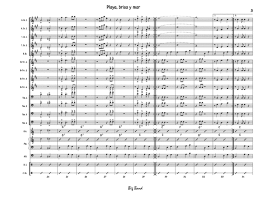 PLAYA BRISA Y MAR Jazz Ensemble scores gallery preview page 3