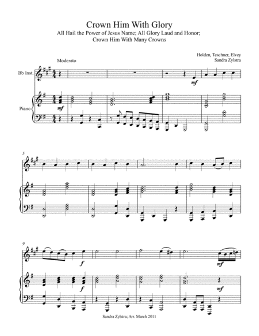 Crown Him With Glory (treble Bb instrument solo) Piano scores gallery preview page 2