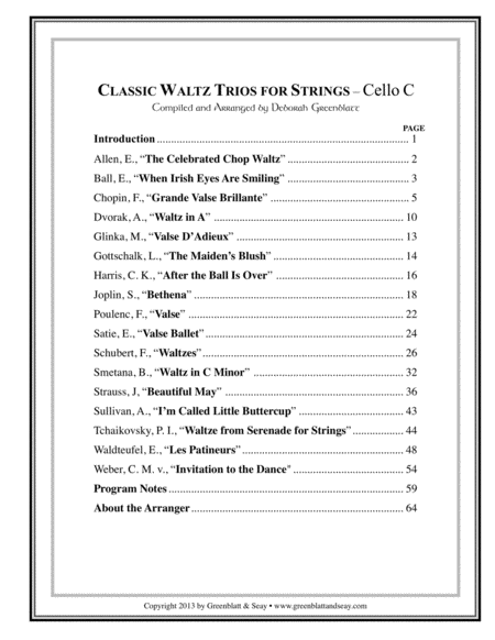 Classic Waltz Trios for Strings Cello C