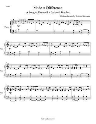 Made a Difference (Farewell Song for Beloved Teacher/Leader) Piano Part