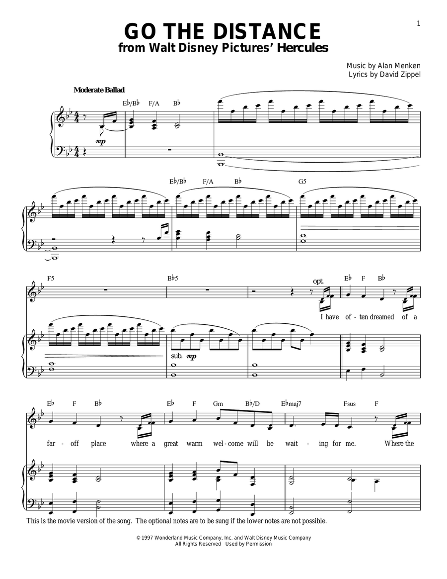 Go The Distance (from Hercules) Piano, Vocal scores gallery preview page 1