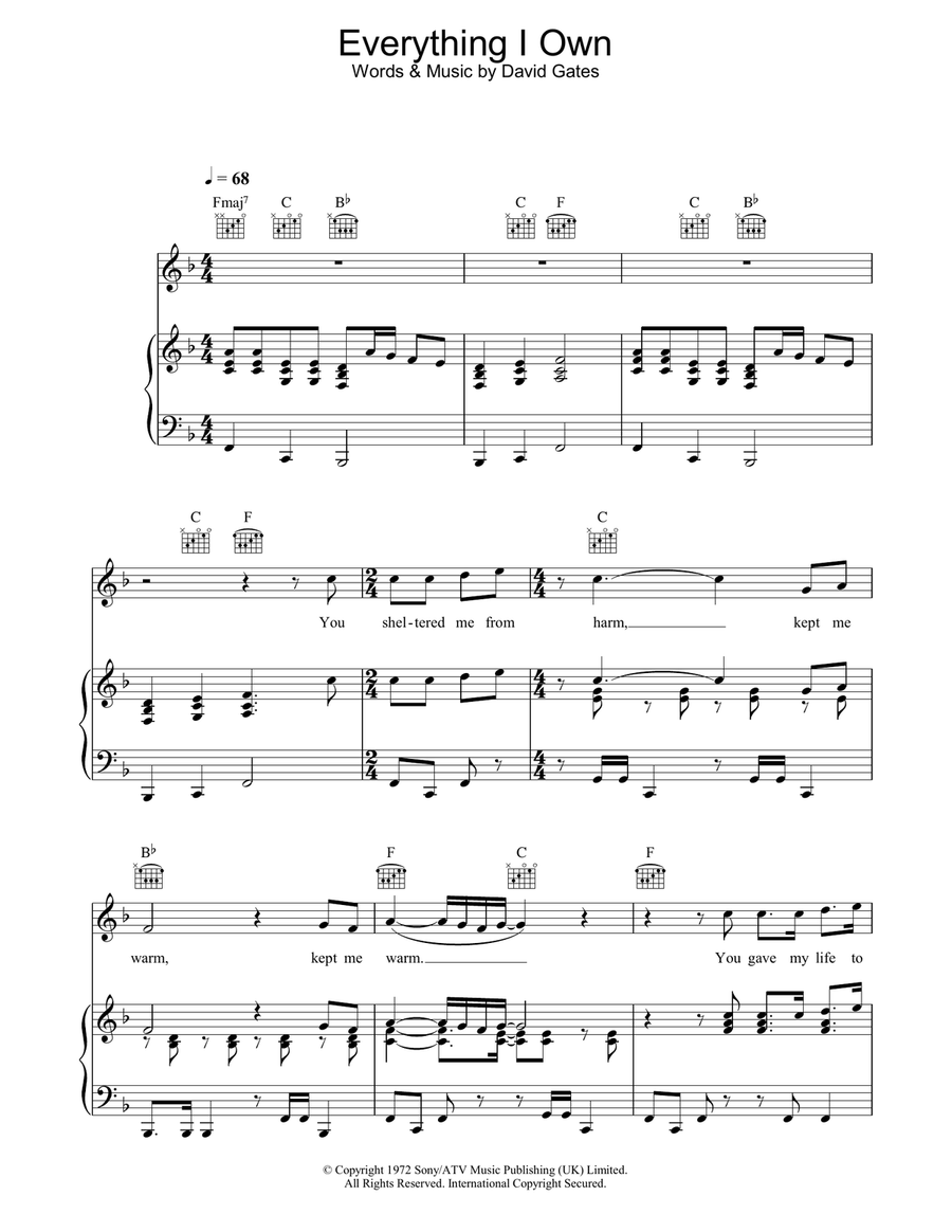 Everything I Own Everything I Own Piano, Vocal, Guitar scores gallery preview page 1