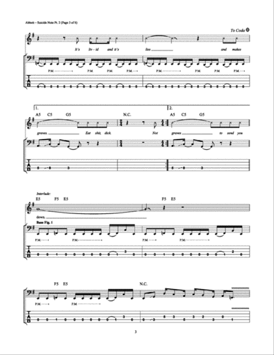 Suicide Note Pt. 2 Suicide Note Pt. 2 Bass Guitar Tablature scores gallery preview page 3