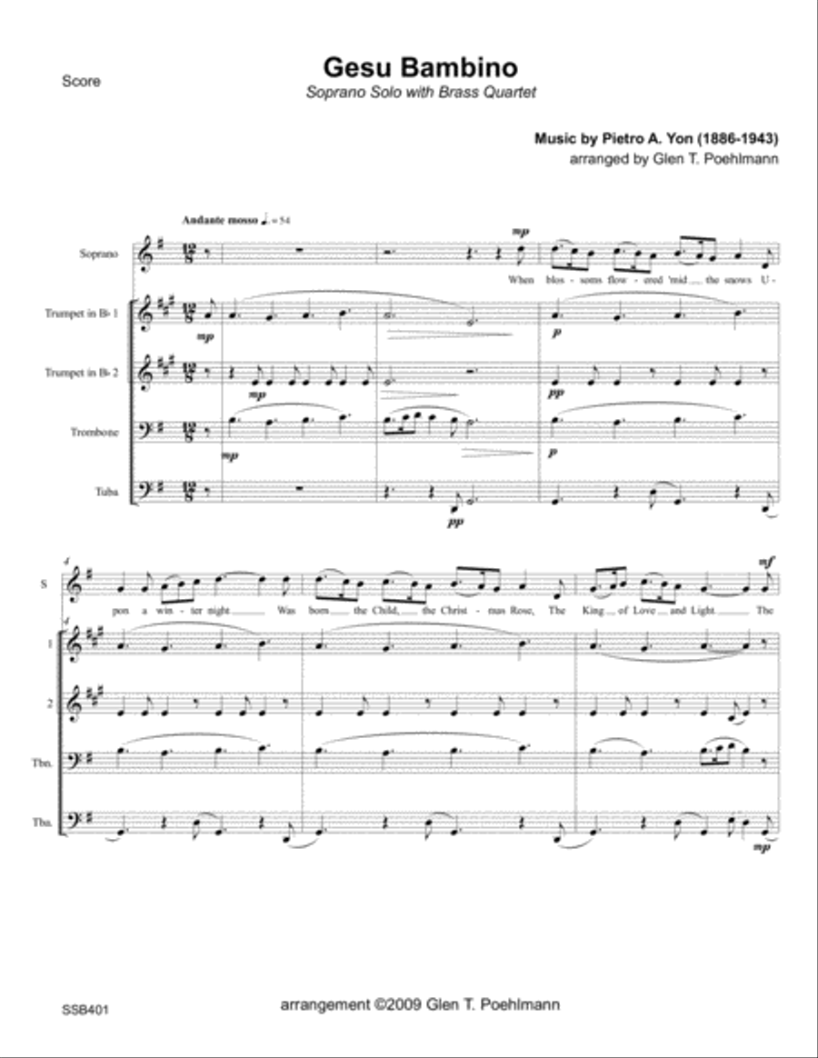 GESU BAMBINO - SOPRANO SOLO with BRASS QUARTET Small Ensemble scores gallery preview page 1