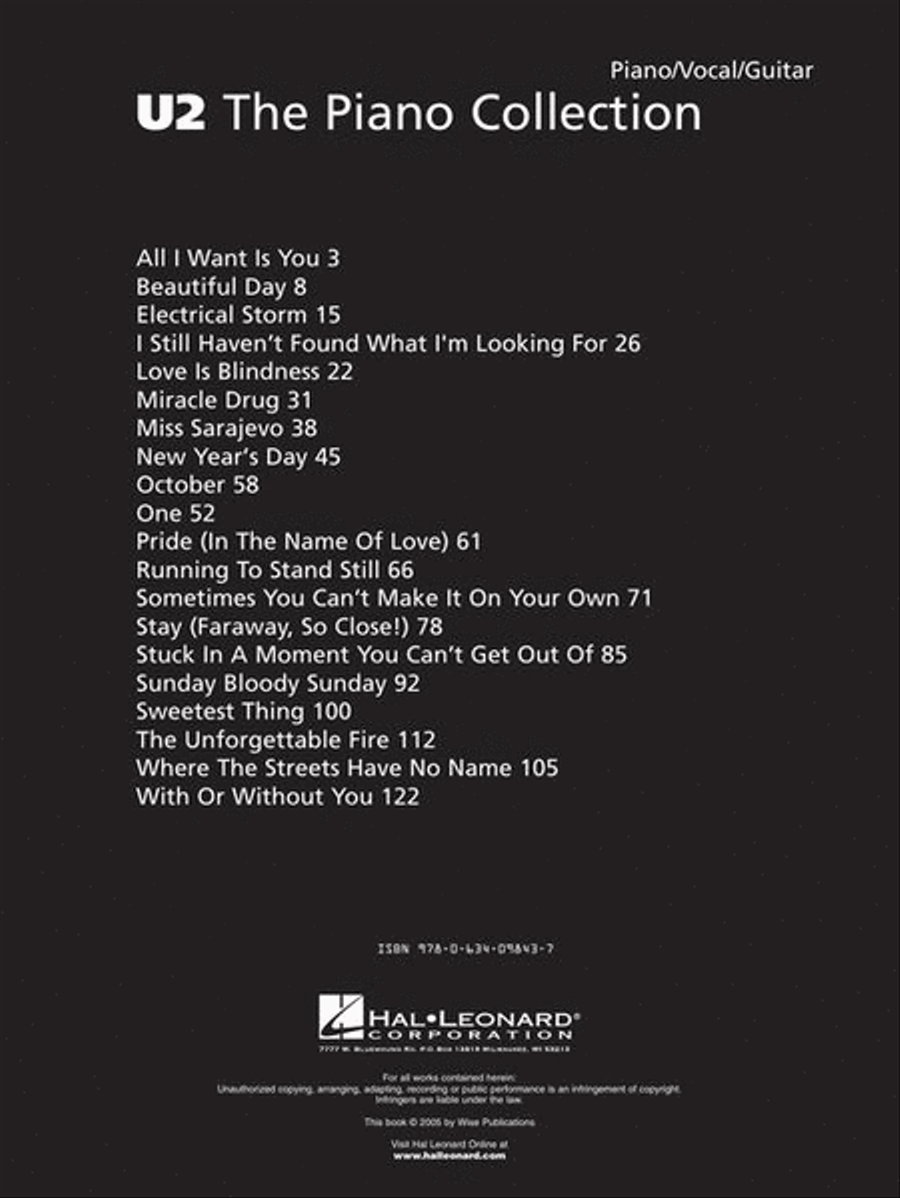 U2 – The Piano Collection Piano, Vocal, Guitar scores gallery preview page 4