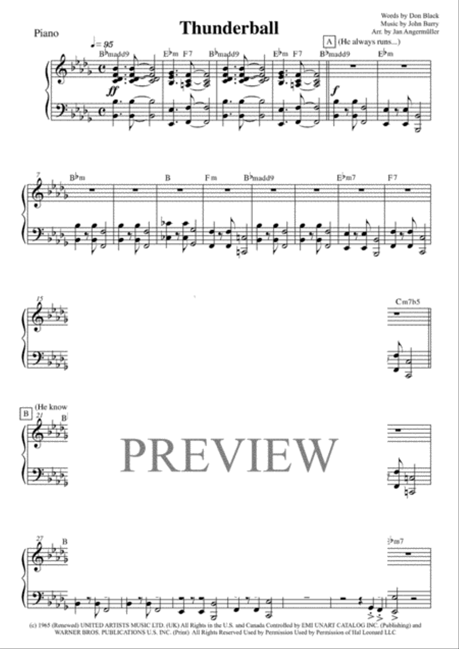 Thunderball Piano, Vocal scores gallery preview page 1