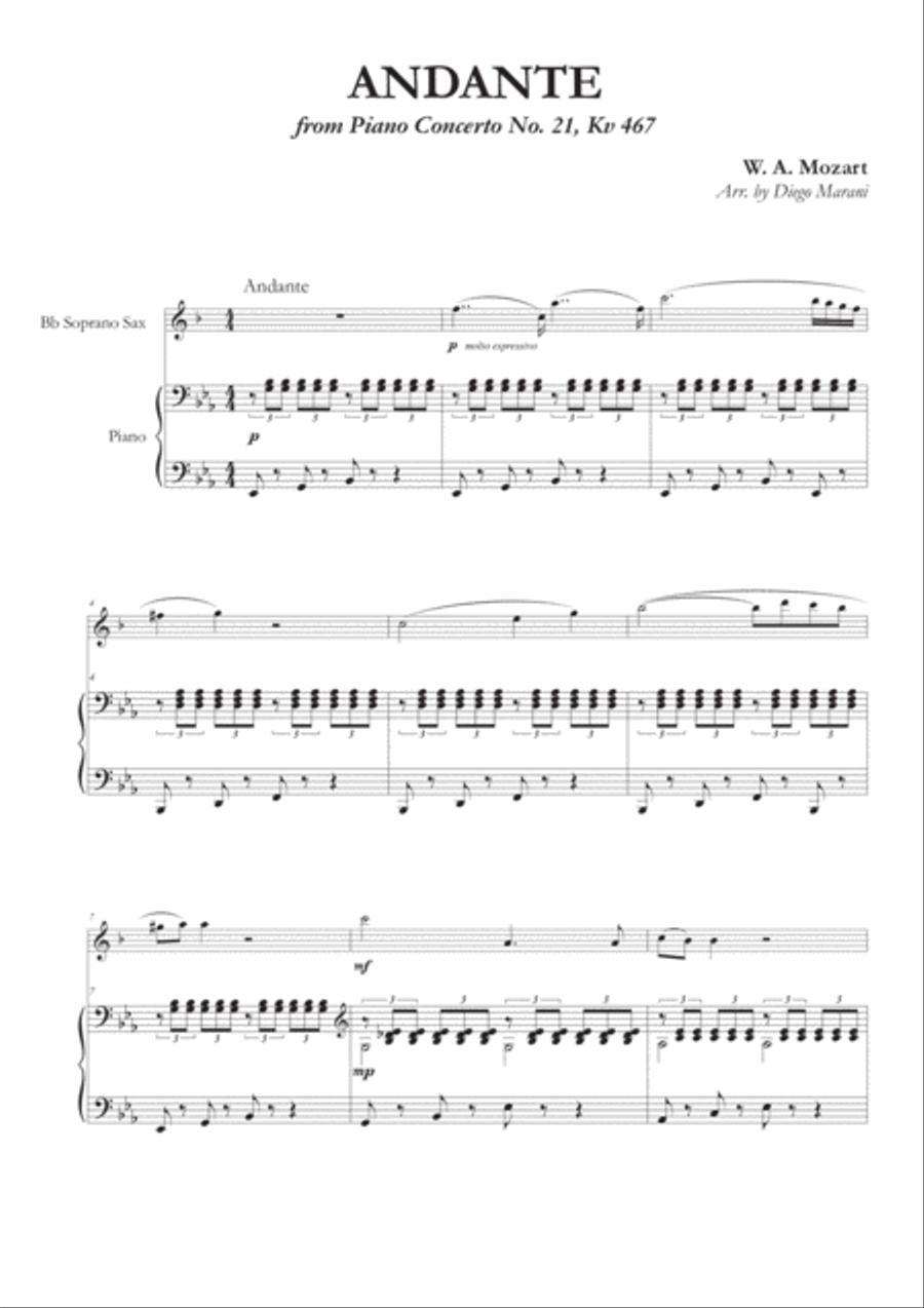Andante from Concerto No. 21 for Soprano Saxophone and Piano Woodwind Duet scores gallery preview page 2