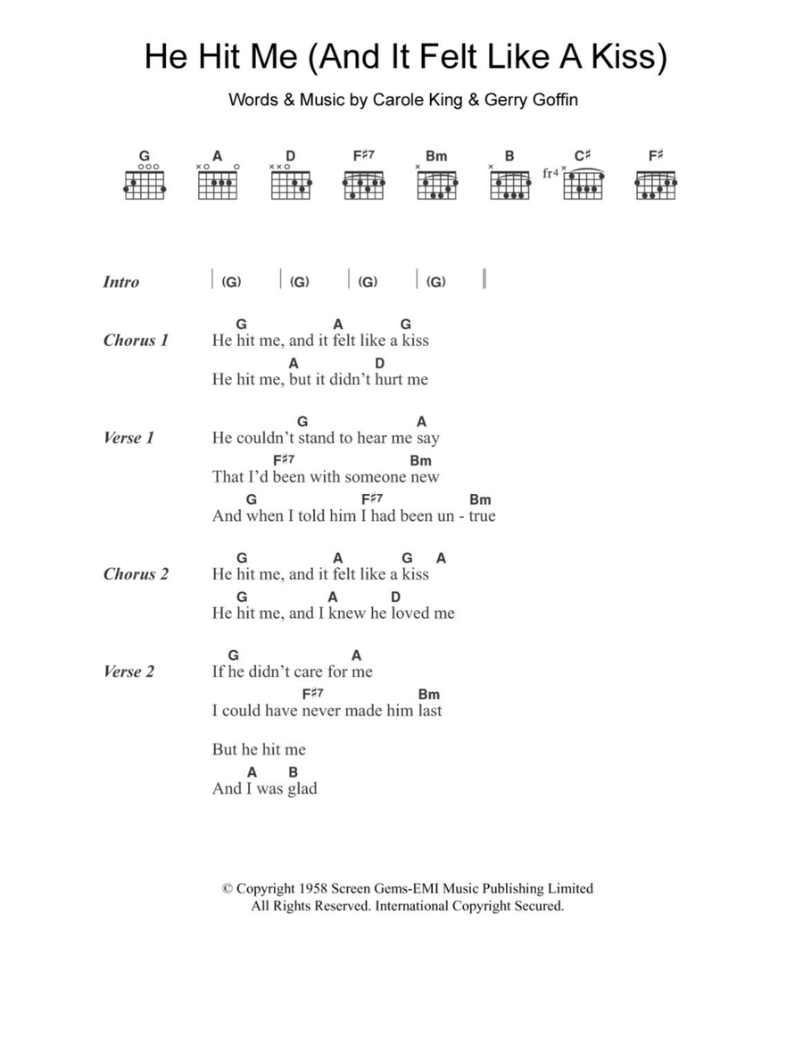 He Hit Me (And It Felt Like A Kiss) Acoustic Guitar scores gallery preview page 1