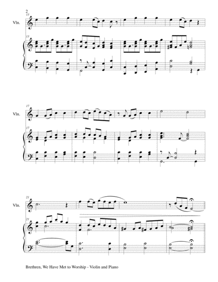 BRETHREN, WE HAVE MET TO WORSHIP (Duet – Violin and Piano/Score and Parts) image number null