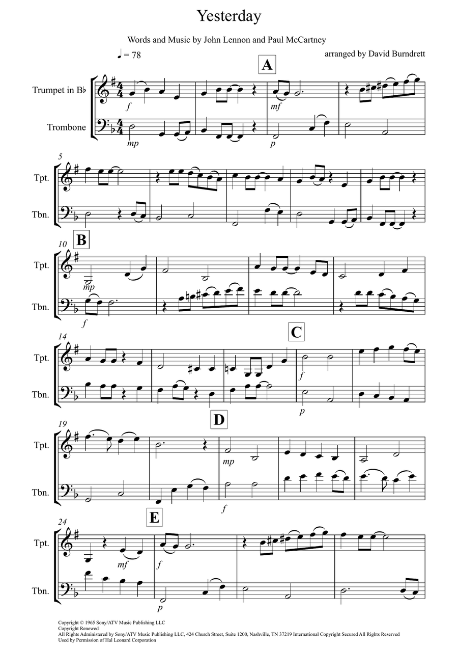 Yesterday Brass Duet scores gallery preview page 1