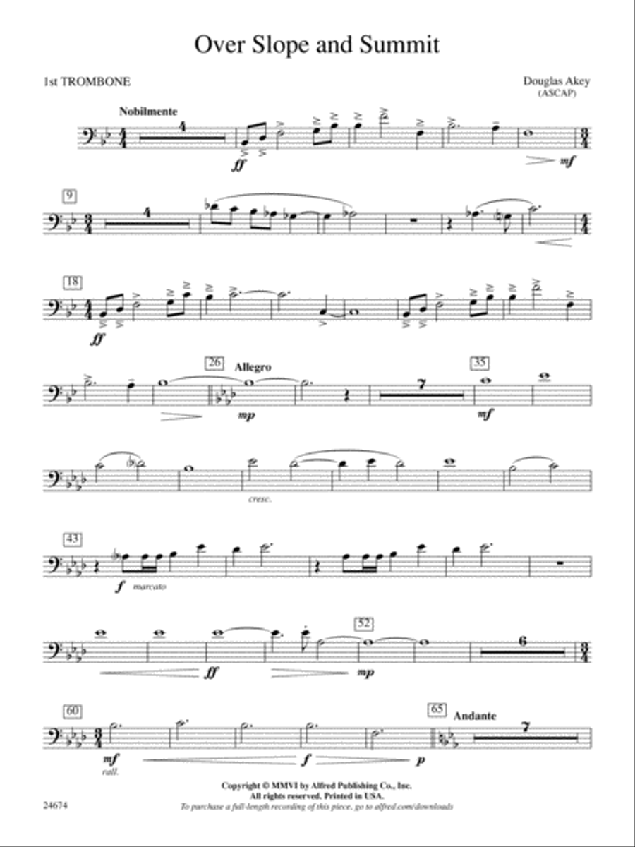 Over Slope and Summit: 1st Trombone Concert Band scores gallery preview page 1