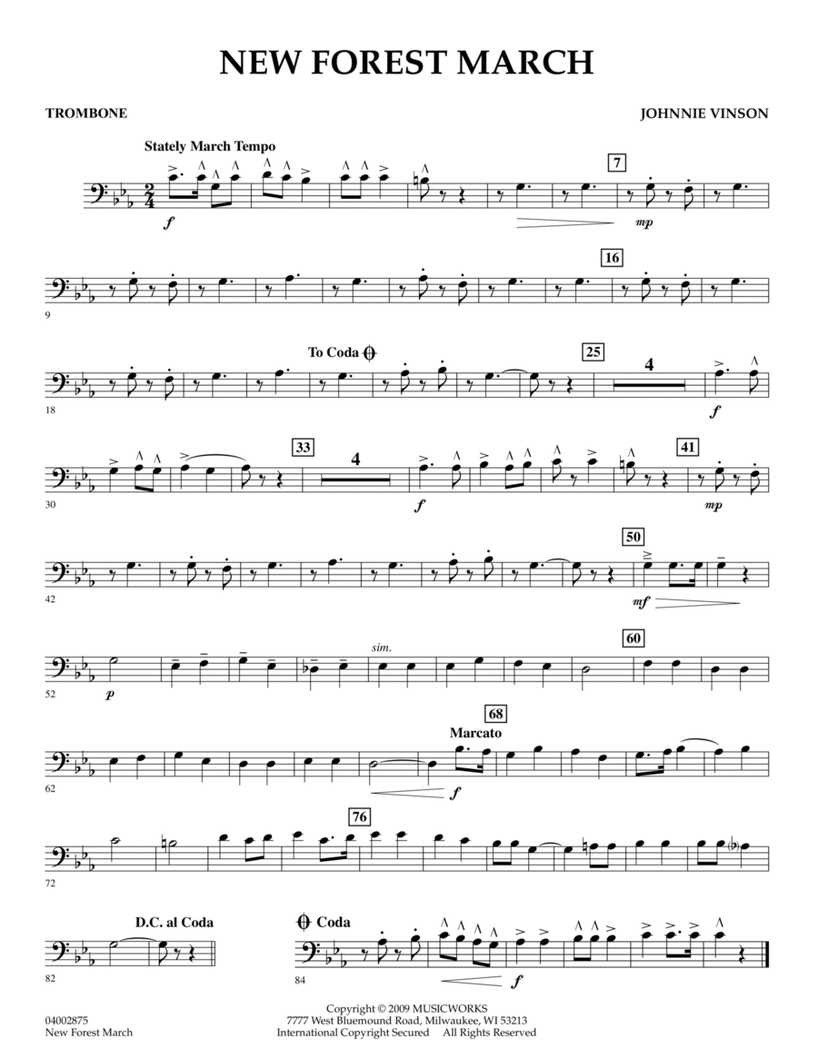 New Forest March - Trombone by Johnnie Vinson Trombone - Digital Sheet Music