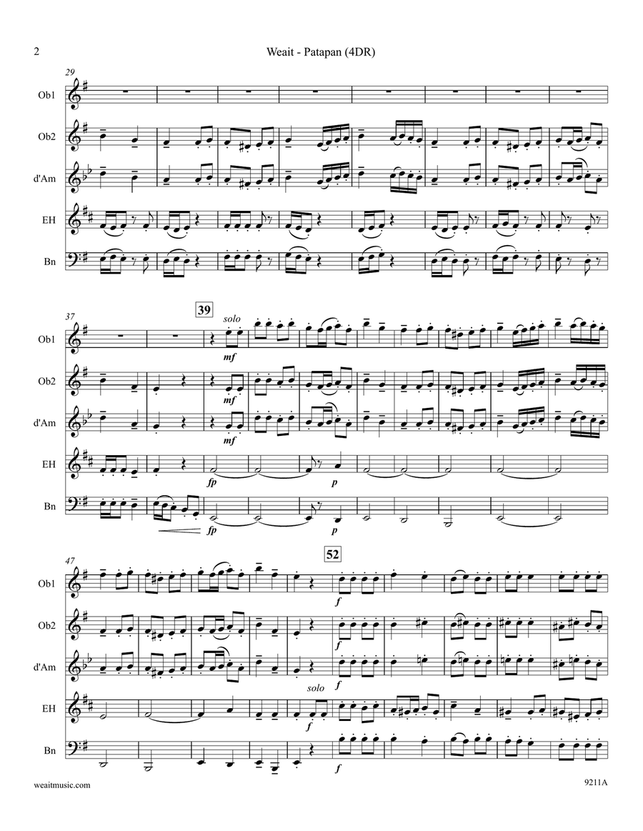 Patapan for 4 double reeds (3’12) Woodwind Quartet scores gallery preview page 2