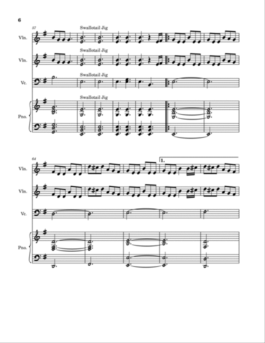 Fiddle Medley - Kesh Jig, Swallowtail Jig, Irish Washerwoman Piano Trio scores gallery preview page 6